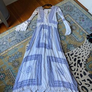 Elegant White and Blue Women's Dress